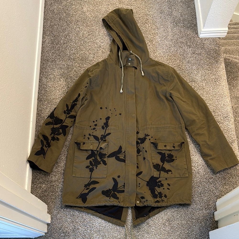 Missguided Olive Utility Jacket with Black Floral embroidery